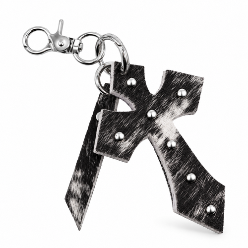 Cowhide Cross Keychain