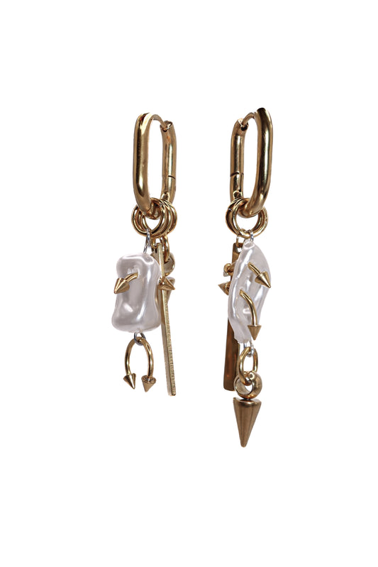 Gold Piercing Pearl Earrings