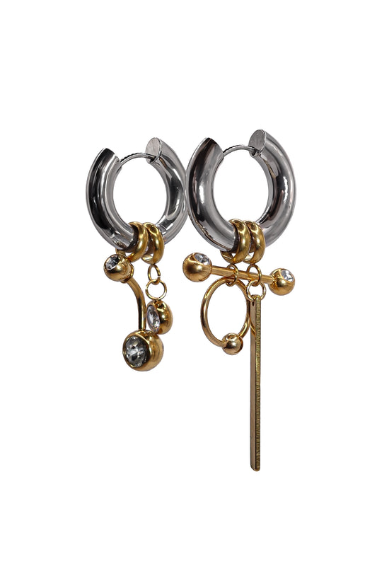 (Pre-Order) Chunky Piercing Earrings Silver&Gold