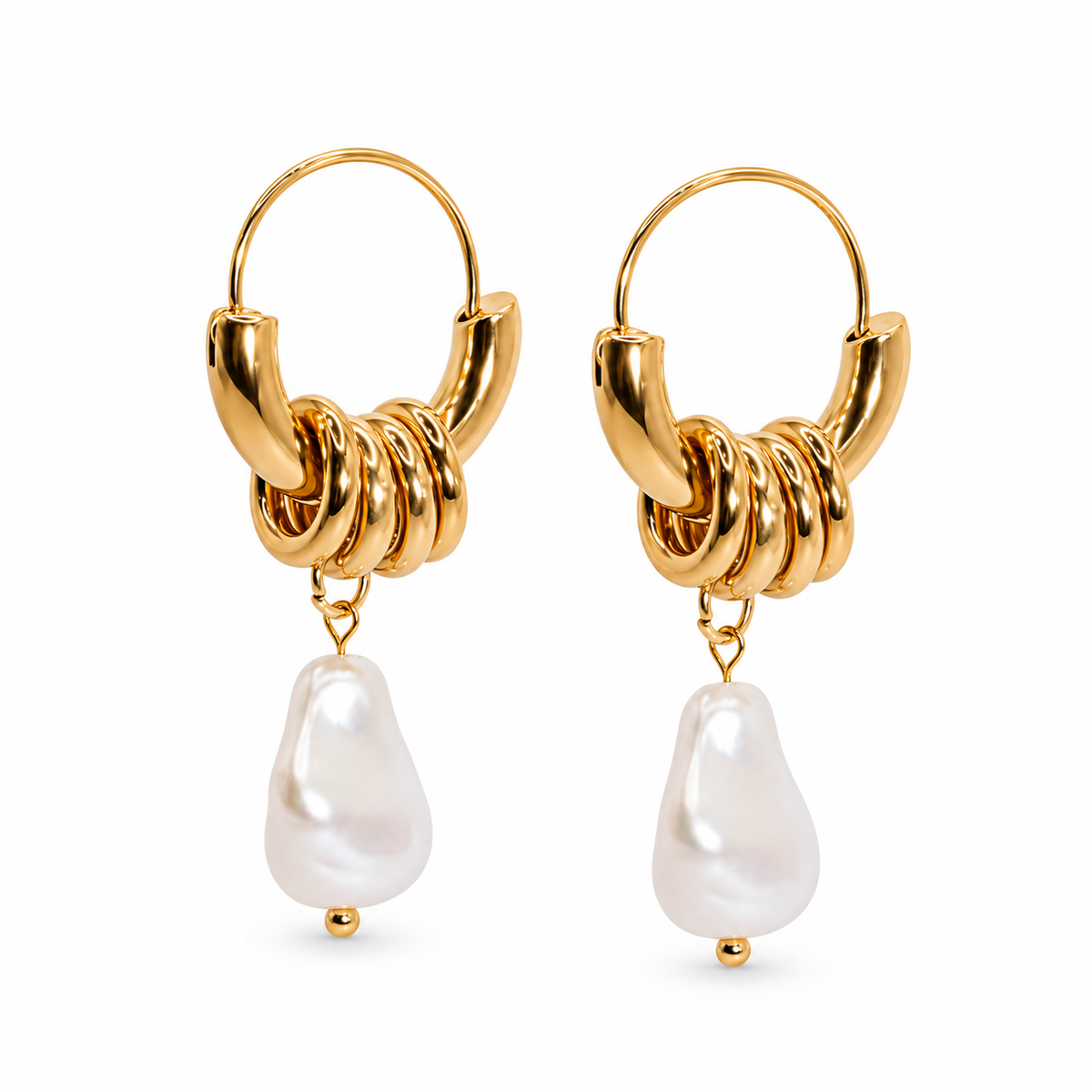Pearl Hoops - Gold